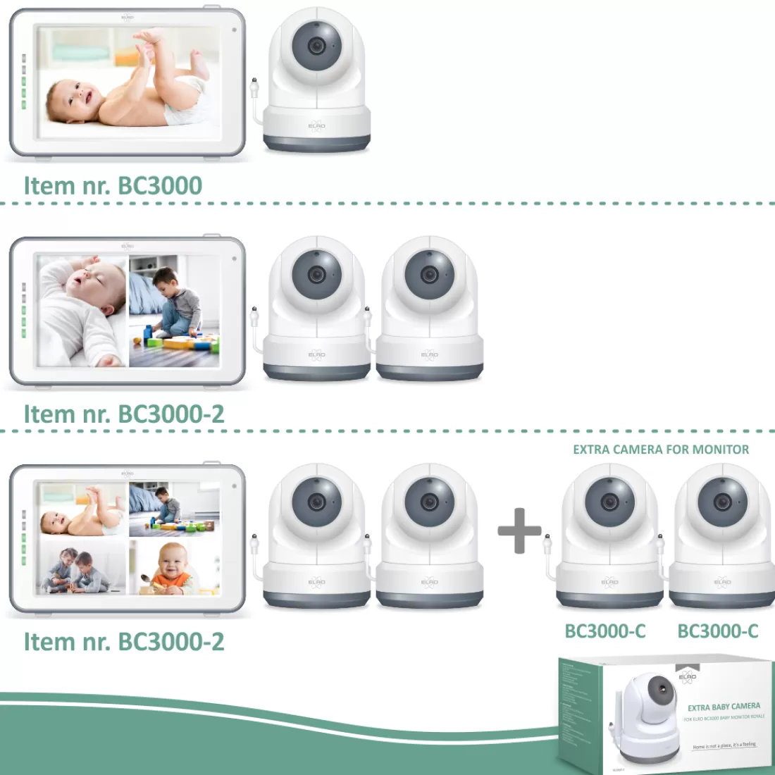 Babyfoon met monitor*ELRO Baby Monitor Royale Hd Babyfoon Met 12,7 Cm Touchscreen En App - Met Twee Extra Babyfoons (Bc3000-3)