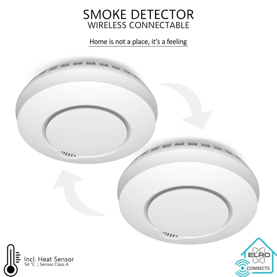 Slimme melders | Koppelbare rookmelders*ELRO Draadloos Koppelbare Rookmelders - Met Hittesensor - Voldoet Aan Europese Norm En14604 - 2 Pack (Fz5002R)