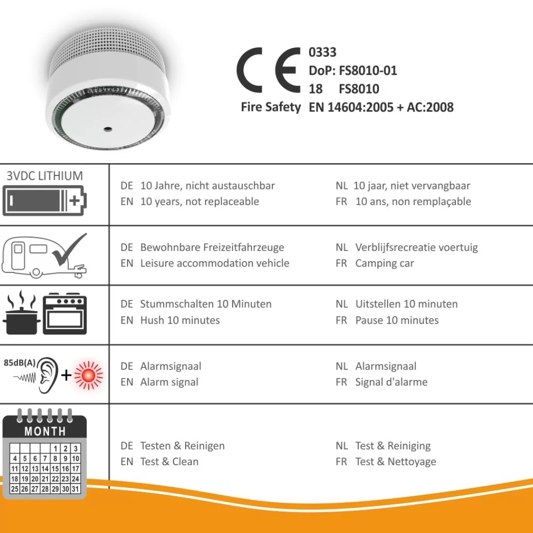 Rookmelders*ELRO Rookmelder Compact Design 10 Jaar Batterij - Voldoet Aan En 14604 - 6 Stuks (Fs8010)