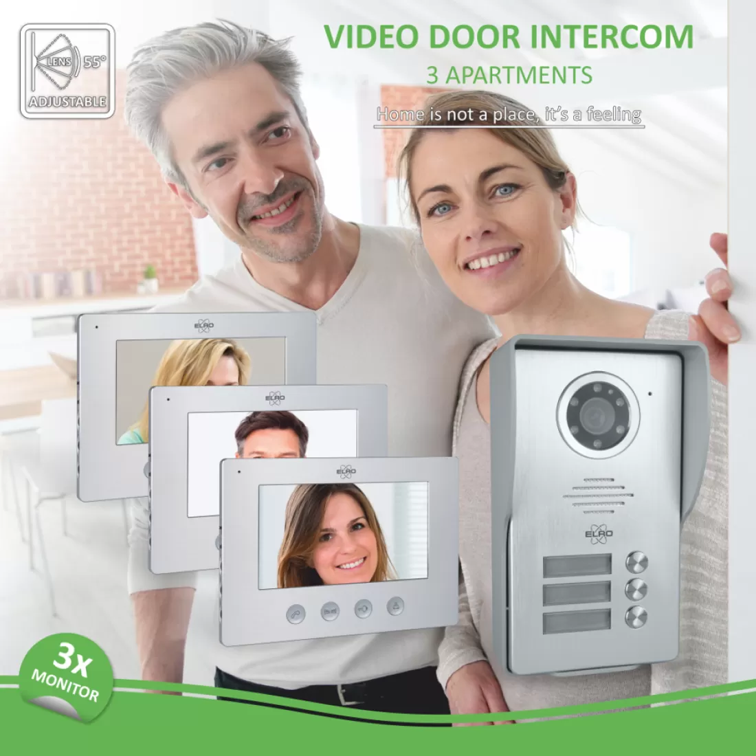 Video deur intercom | Deurintercom met camera*ELRO Video Deur Intercom - 3 Appartementen - Met 3 X 7 Inch Kleurenscherm (Dv477W3)