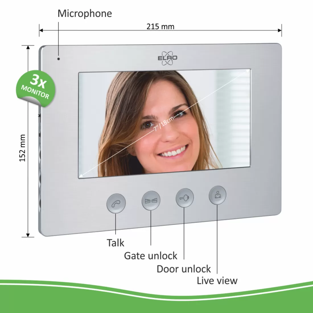 Video deur intercom | Deurintercom met camera*ELRO Video Deur Intercom - 3 Appartementen - Met 3 X 7 Inch Kleurenscherm (Dv477W3)